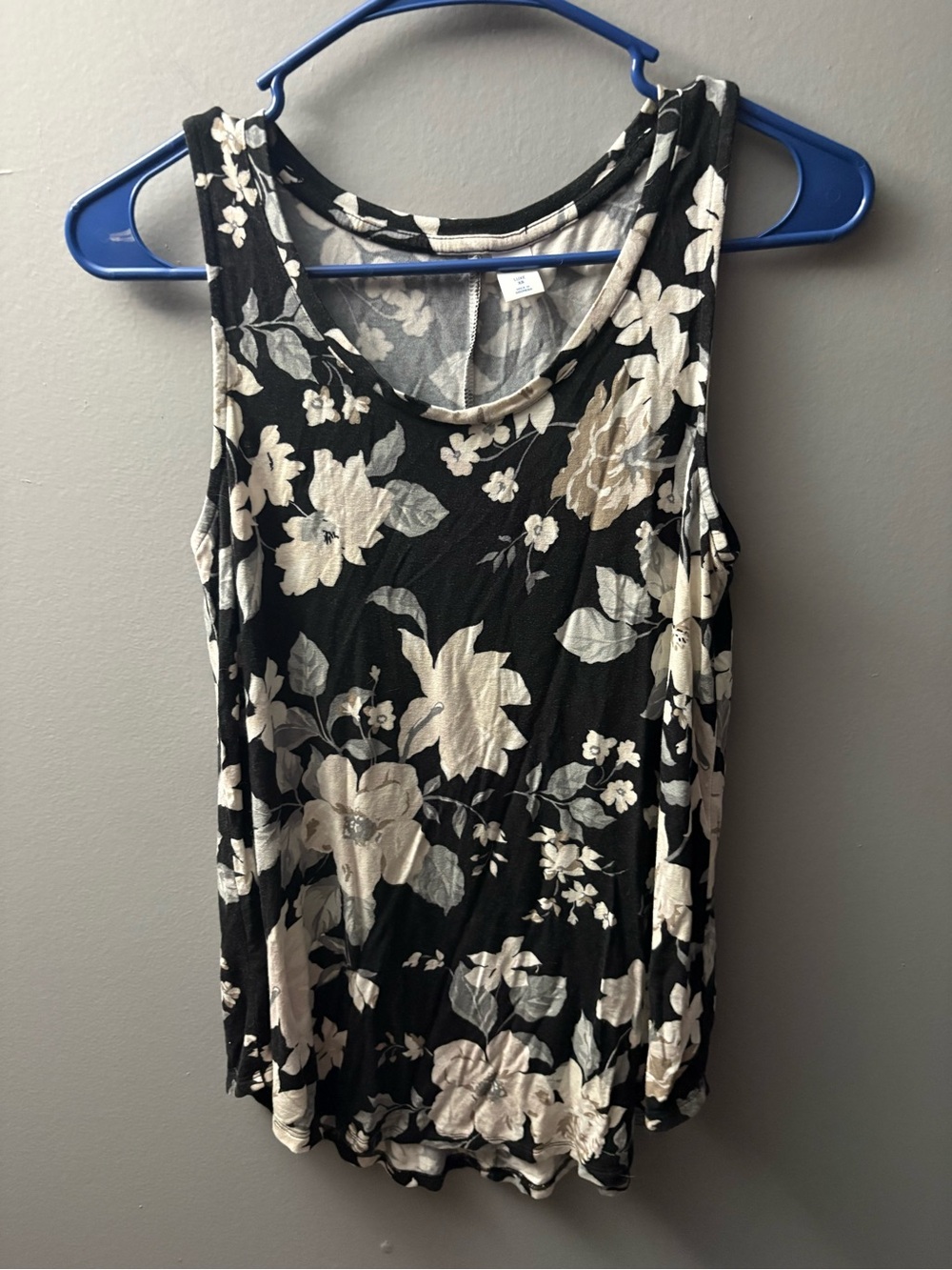 Old Navy Black Tank Top with Cream Floral Print